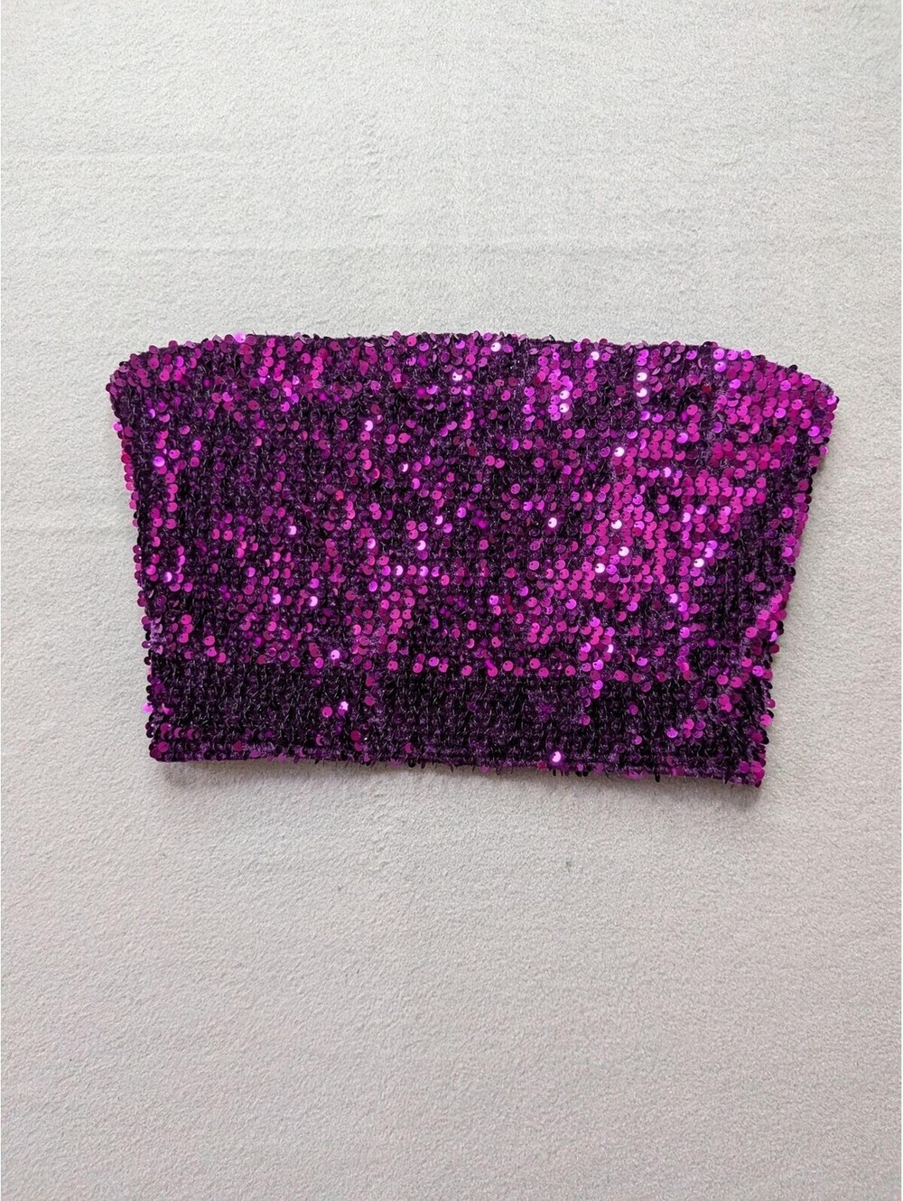 Primark Tank Top Womens XS Purple Sequin Strapless Bandeau Cropped Party